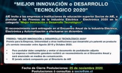 Premios Mejor Innovación o Desarrollo Tecnológico 2020: AIE llama a sus socios a postular hasta el 25 de noviembre