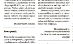 Carta publicada por El Mercurio de Valparaíso de Presidente de AIE por presupuesto 2021