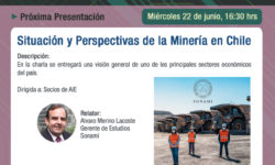 AIE invita a Charla: Situación y Perspectivas de la minería en Chile, 22 de junio, 16:30 Horas